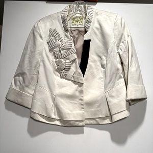 Anthropologie (Floreat) Cropped 3/4 Sleeve Ivory Blazer 10P